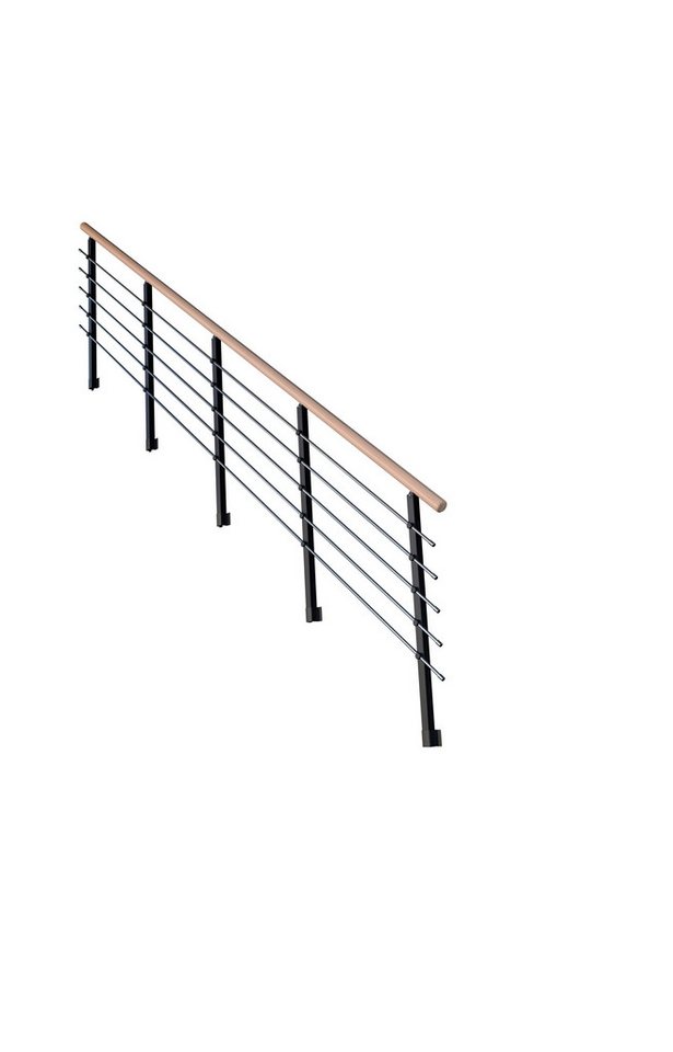 Starwood Treppengeländer Treppengeländer Modell Kos Gerade-13 Stufen-Metall-Buche-Schwarz RAL von Starwood