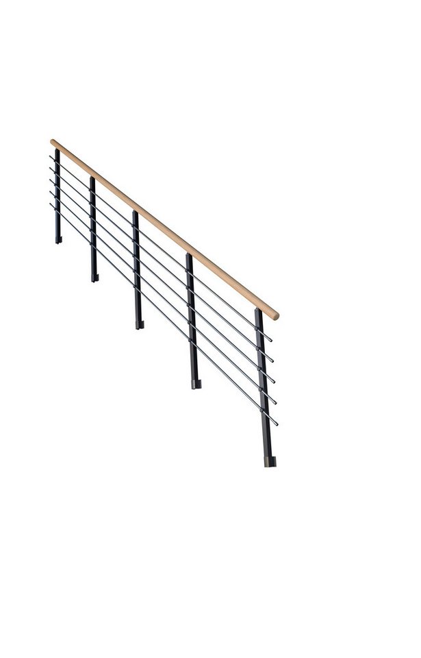 Starwood Treppengeländer Treppengeländer Modell Kos Gerade-13 Stufen-Metall-Eiche-Anthrazit DB von Starwood