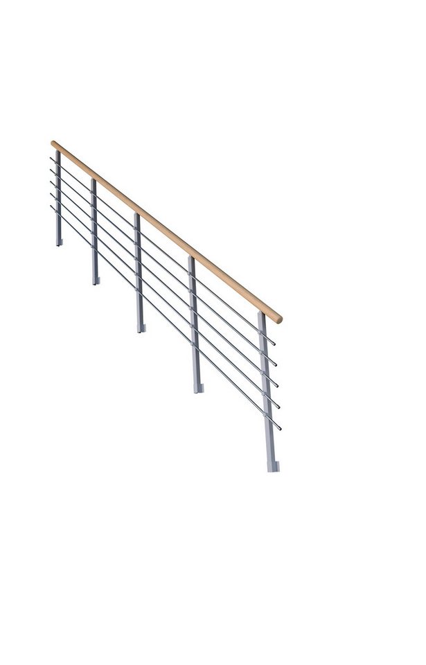 Starwood Treppengeländer Treppengeländer Modell Kos Gerade-13 Stufen-Metall-Eiche-Grau RAL 9006 von Starwood