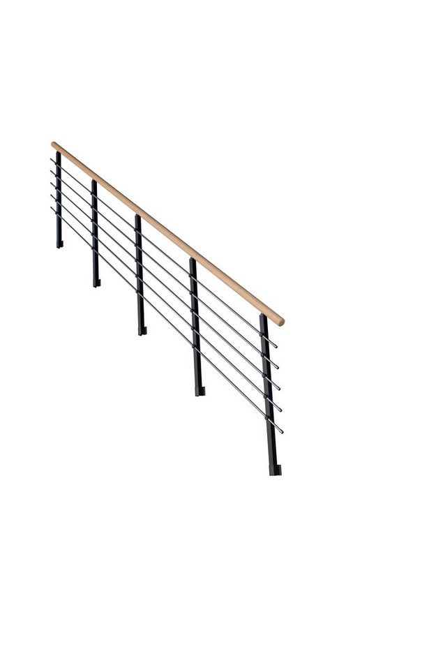 Starwood Treppengeländer Treppengeländer Modell Kos Gerade-14 Stufen-Metall-Eiche-Schwarz RAL von Starwood