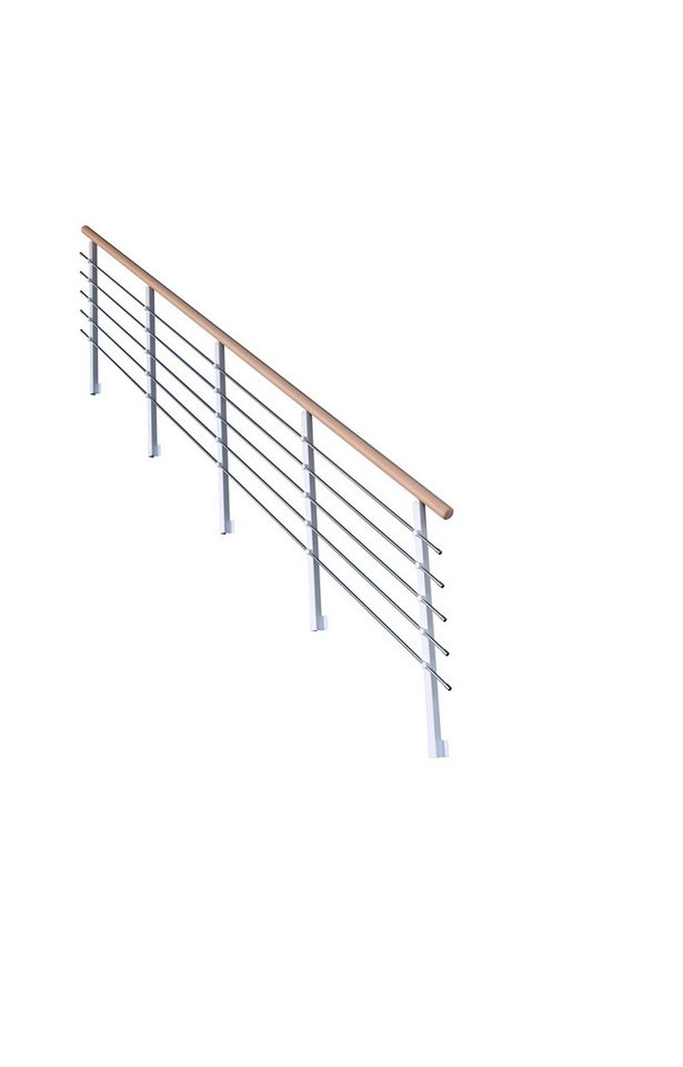 Starwood Treppengeländer Treppengeländer Modell Kos Gerade-15 Stufen-Metall-Buche-Weiß RAL 9003 von Starwood