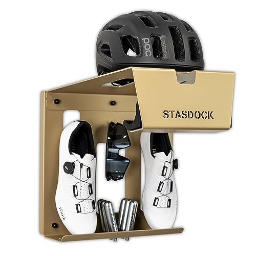 Stasdock Fahrrad Wandhalterung - Rennrad Halterung Wand Träger (New Gold) Fahrradträger für Zuhause - Fahrradwandhalter auch für Helm Patronen und Schuhen von Stasdock