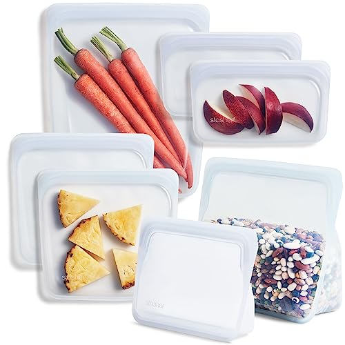 Stasher 100% Silikon Lebensmittelqualität Wiederverwendbare Aufbewahrungstasche, transparent (2 Sandwich + 2 Snacks + 1/2 Gallone + Stand Up Mini + Stand Up Mid)| Plastikfreie Tasche | ungiftig von Stasher