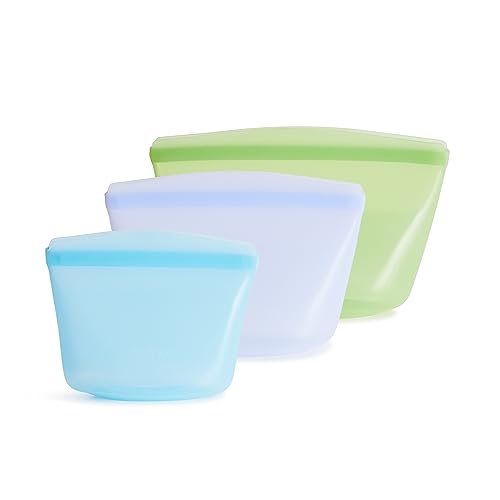 Stasher Paket: Packung mit 3 Schüsseln – 1 blaue Tasse, 2 Lavendel-Tassen, 4 grüne Tassen – Amazon-Verpackung von Stasher