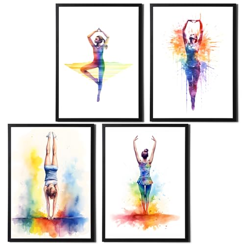 State Media Vision Set mit 4 Turner-Postern – Regenbogen-Wasserspritzer-Effekt – Gymnastik-Enthusiasten-Druck – Mädchen-Schlafzimmer-Dekor, Geschenk – verschiedene Größen (nur A3-Druck) von State Media Vision