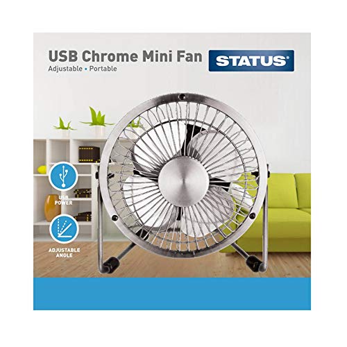 Status USB Tischventilator | 10,2 cm tragbarer Mini-Ventilator | Single Speed Kleiner Ventilator | Chrom | SUSBCRMFAN1PKB4 von Status