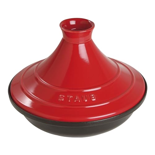 STAUB Tajine, 28 cm, Gusseisen, mit Deckel aus Keramik, für traditionelle marokkanische Gerichte, Schwarz/Kirschrot von STAUB