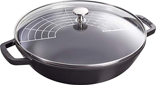 STAUB Wok aus Gusseisen, 30 cm, inkl. Glasdeckel, Induktionsgeeignet, Schwarz von STAUB