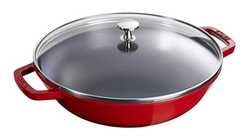 STAUB Wok aus Gusseisen, 30 cm, inkl. Glasdeckel, Induktionsgeeignet, Kirschrot von STAUB