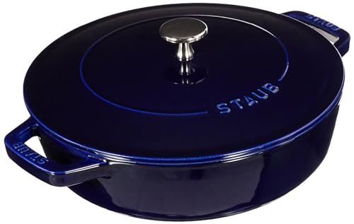 STAUB Gusseisen Bräter, Chistera Tropfenstruktur im Deckel, Rund 24 cm, 2,5 L, Für alle Herdarten geeignet, Dunkelblau von STAUB