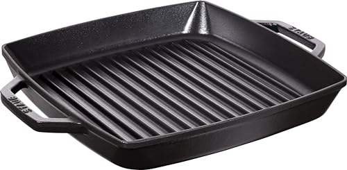 STAUB Gusseisen Grillpfanne mit zwei Griffen, Induktionsgeeignet, Quadratisch, 28 cm, Schwarz von STAUB