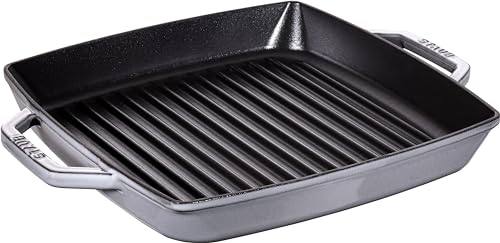 STAUB Gusseisen Grillpfanne mit zwei Griffen, Induktionsgeeignet, Quadratisch, 28 cm, Graphitgrau von STAUB