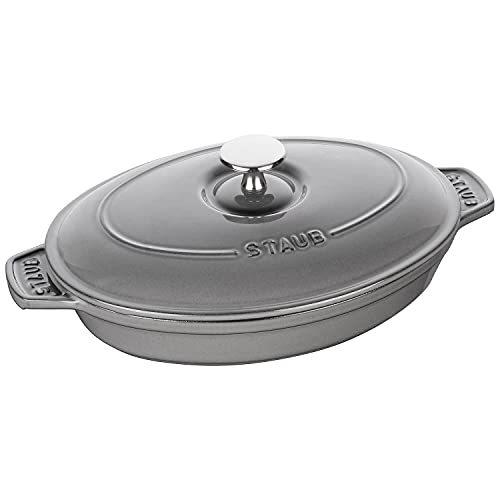 STAUB Ofenform/Servierplatte/Auflaufform mit Deckel, oval, 23 cm, 1 l, aus Gusseisen, Für alle Herdarten inkl. Induktion & Backofen, Graphitgrau von STAUB
