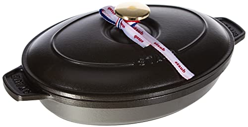 STAUB Ofenform/Servierplatte/Auflaufform mit Deckel, oval, 23 cm, 1 l, aus Gusseisen, für alle Herdarten, Schwarz von STAUB