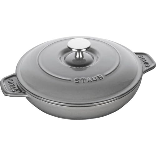 STAUB Ofenform/Servierplatte/Auflaufform mit Deckel, rund, 20 cm, 0,75 l, aus Gusseisen, für alle Herdarten, Graphitgrau von STAUB