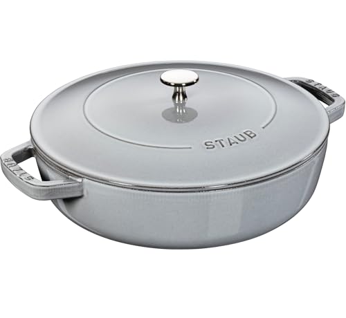 STAUB Gusseisen Bräter, Chistera Tropfenstruktur im Deckel für optimale Befeuchtung/Aromaregen, Rund 28 cm, 3,7 L, Für alle Herdarten geeignet inkl. Induktion & Backofen, Graphitgrau von STAUB