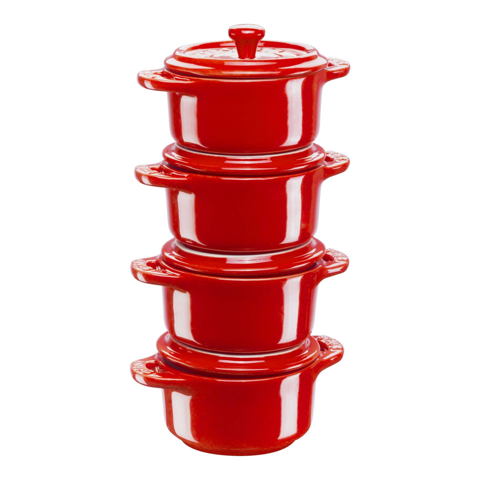 Staub Ceramique Cocotte Set 4-tlg, rund, Kirsch-Rot, Keramik von Staub