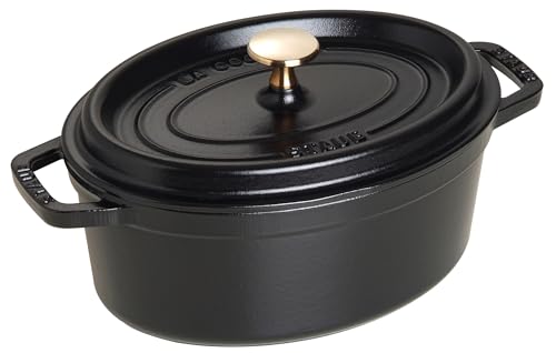 STAUB Gusseisen Bräter/Cocotte, Oval 23 cm, 2,35 L, Aromaregen Funktion, Für alle Herdarten geeignet, Schwarz von STAUB