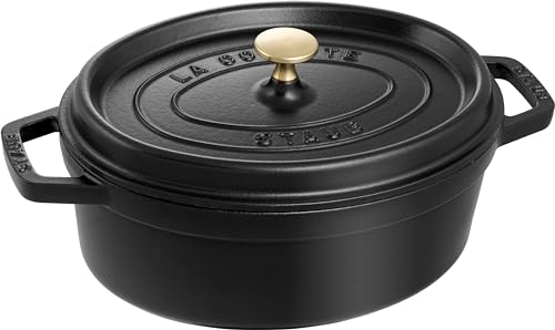 STAUB Gusseisen Bräter/Cocotte, Oval 27 cm, 3,2 L, Aromaregen Funktion für optimale Befeuchtung, Für alle Herdarten inkl. Induktion & Backofen, Schwarz von STAUB