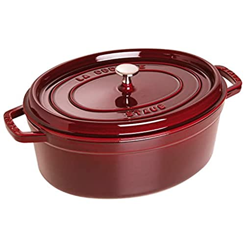 STAUB Gusseisen Bräter/Cocotte, Oval 31 cm, 5,5 L, Aromaregen Funktion, Für alle Herdarten geeignet, Grenadine von STAUB