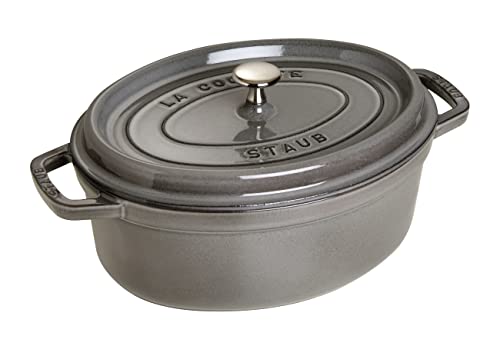 STAUB Gusseisen Bräter/Cocotte, Oval 33 cm, 6,7 L, Aromaregen Funktion, Für alle Herdarten geeignet, Graphitgrau von STAUB