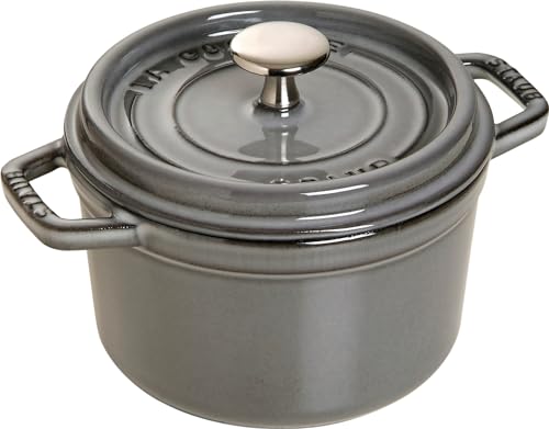 STAUB Gusseisen Bräter/Cocotte, Rund 14 cm, 0,8 L, Aromaregen Funktion, Für alle Herdarten geeignet, Graphitgrau von STAUB