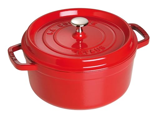 STAUB Gusseisen Bräter/Cocotte, Rund 18 cm, 1,7 L, Aromaregen Funktion, Für alle Herdarten geeignet, Kirschrot von STAUB