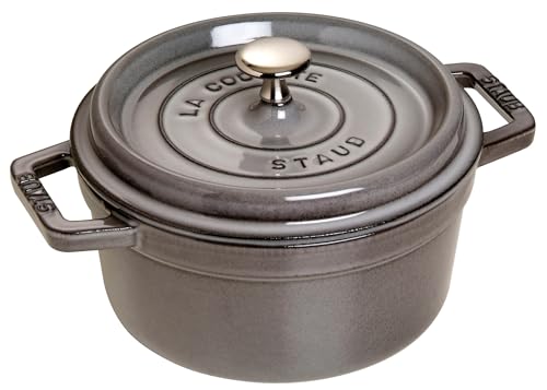 STAUB Gusseisen Bräter/Cocotte, Rund 20 cm, 2,24 L, Aromaregen Funktion, Für alle Herdarten geeignet, Graphitgrau von STAUB