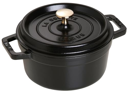 STAUB Gusseisen Bräter/Cocotte, Rund 20 cm, 2,24 L, Aromaregen Funktion für optimale Befeuchtung, Für alle Herdarten inkl. Induktion & Backofen, Schwarz von STAUB