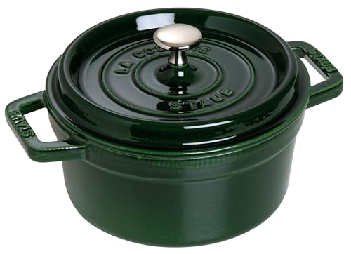 STAUB Gusseisen Bräter/Cocotte, Rund 22 cm, 2,6 L, Aromaregen Funktion, Für alle Herdarten geeignet, Basilikum/Grün von STAUB