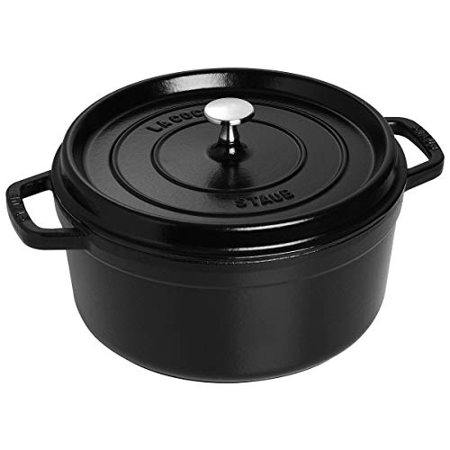 STAUB Gusseisen Bräter/Cocotte, rund 24cm, 3,8L, Aromaregen Funktion für optimale Befeuchtung, Für alle Herdarten inkl. Induktion & Backofen, Schwarz von STAUB