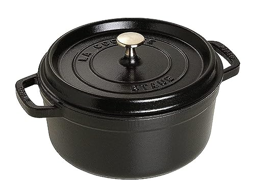 STAUB Gusseisen Bräter/Cocotte, rund 24cm, 3,8L, Aromaregen Funktion, Für alle Herdarten geeignet, Schwarz von STAUB