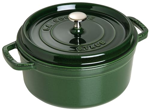 STAUB Gusseisen Bräter/Cocotte, Rund 26 cm, 5 L, Aromaregen Funktion, Für alle Herdarten geeignet, Basilikum/Grün von STAUB