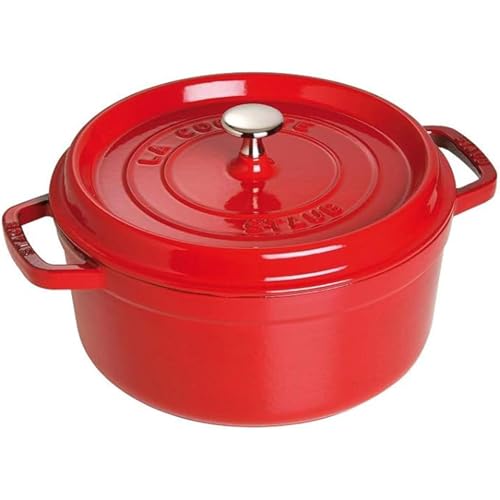 STAUB Gusseisen Bräter/Cocotte, Rund 26 cm, 5 L, Aromaregen Funktion für optimale Befeuchtung, Für alle Herdarten inkl. Induktion & Backofen, Kirschrot von STAUB