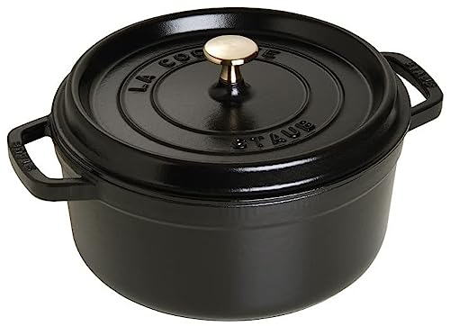 STAUB Gusseisen Bräter/Cocotte, Rund 26 cm, 5 L, Aromaregen Funktion, Für alle Herdarten geeignet, Schwarz von STAUB