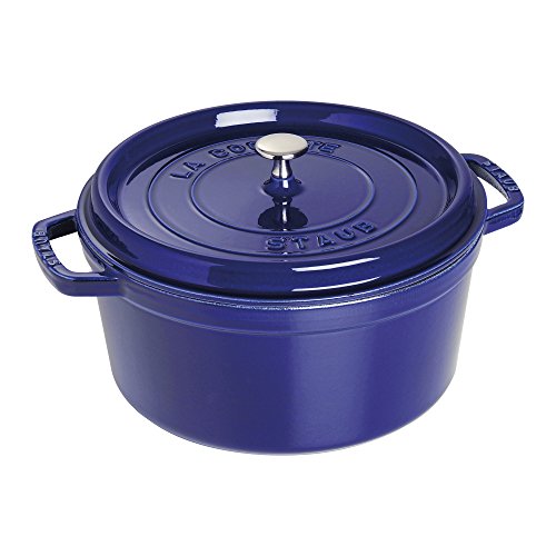 STAUB Gusseisen Bräter/Cocotte, Rund 28 cm, 6,7 L, Aromaregen Funktion, Für alle Herdarten geeignet, Dunkelblau von STAUB