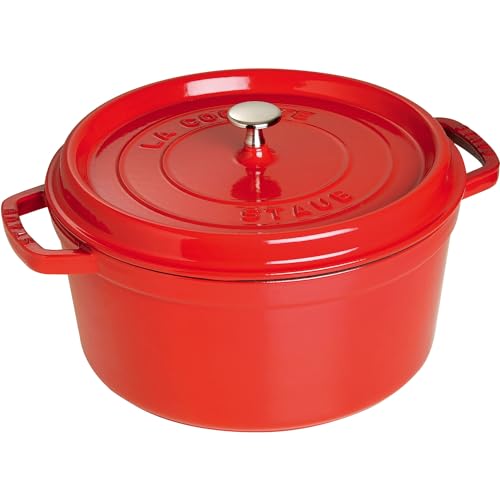 STAUB Gusseisen Bräter/Cocotte, rund 28cm, 6,7L, Aromaregen Funktion, Für alle Herdarten geeignet, Kirschrot von STAUB