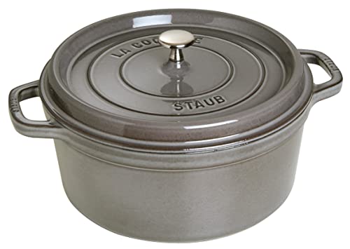 STAUB Gusseisen Bräter/Cocotte, Rund 28 cm, 6,7 L, Aromaregen Funktion, Für alle Herdarten geeignet, Graphitgrau von STAUB