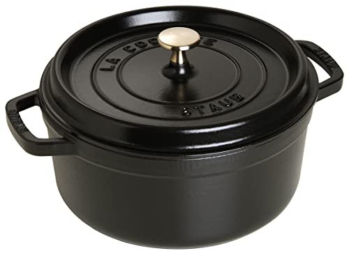 STAUB Gusseisen Bräter/Cocotte, Rund 28 cm, 6,7 L, Aromaregen Funktion, Für alle Herdarten geeignet, Schwarz von STAUB