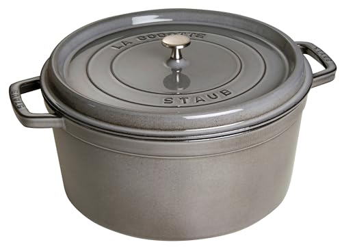 STAUB Gusseisen Bräter/Cocotte, Rund 30 cm, 8,35 L, Aromaregen Funktion für optimale Befeuchtung, Für alle Herdarten inkl. Induktion & Backofen, Graphitgrau von STAUB