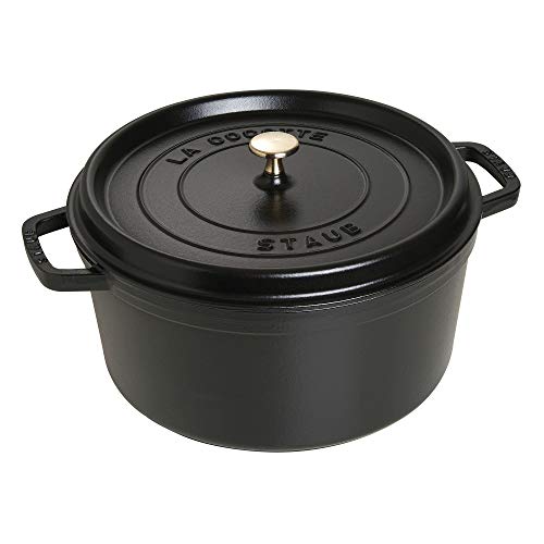 STAUB Gusseisen Bräter/Cocotte, Rund 30 cm, 8,35 L, Aromaregen Funktion, Für alle Herdarten geeignet, Schwarz von STAUB