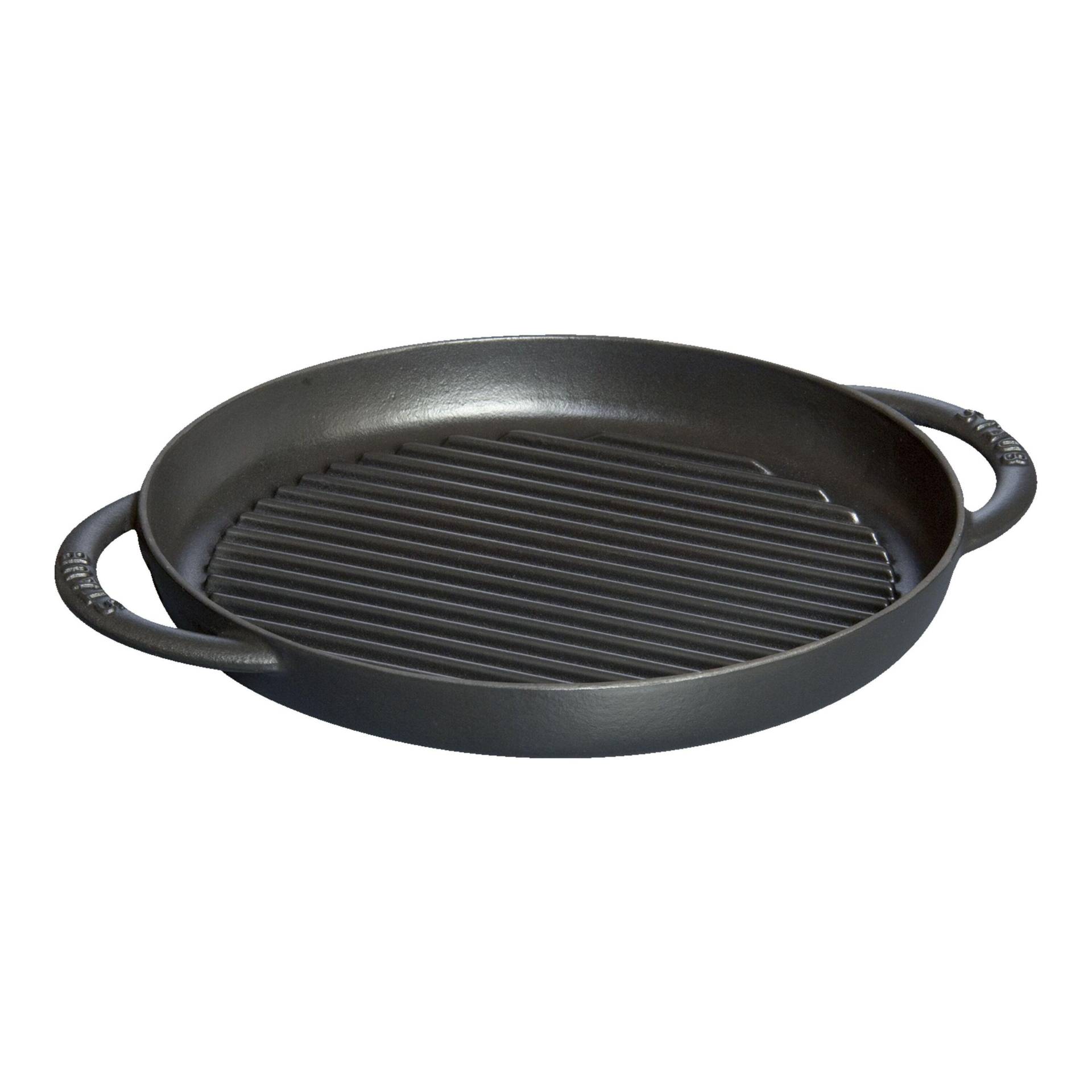 Staub Grill Pans Pure 26 cm, rund, Schwarz, Gusseisen von Staub