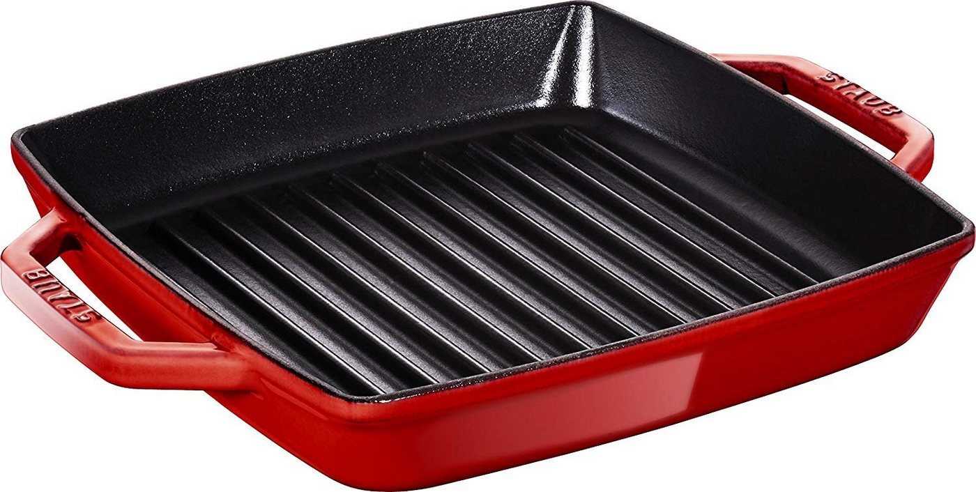 Staub Grillpfanne Staub Grill Pans Grillpfanne, 23 cm quadratisch Gusseisen Kirsch-Rot, (1-tlg) von Staub