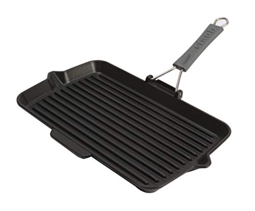 STAUB Gusseisen Grillpfanne mit Silikongriff, Induktionsgeeignet, Recheckig, 34x21 cm, Schwarz von STAUB