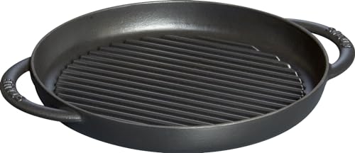 STAUB Grillpfanne aus emailliertem Gusseisen, 26 cm, Rund, Mit 2 Griffen, Für alle Herdarten inkl. Induktion & Backofen, Schwarz von STAUB