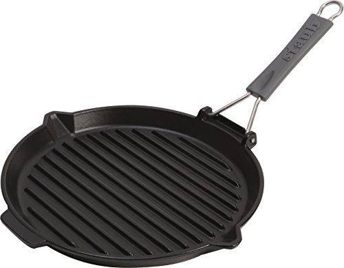 STAUB Gusseisen Grillpfanne mit Silikongriff, Induktionsgeeignet, Rund, 28 cm, Schwarz von STAUB