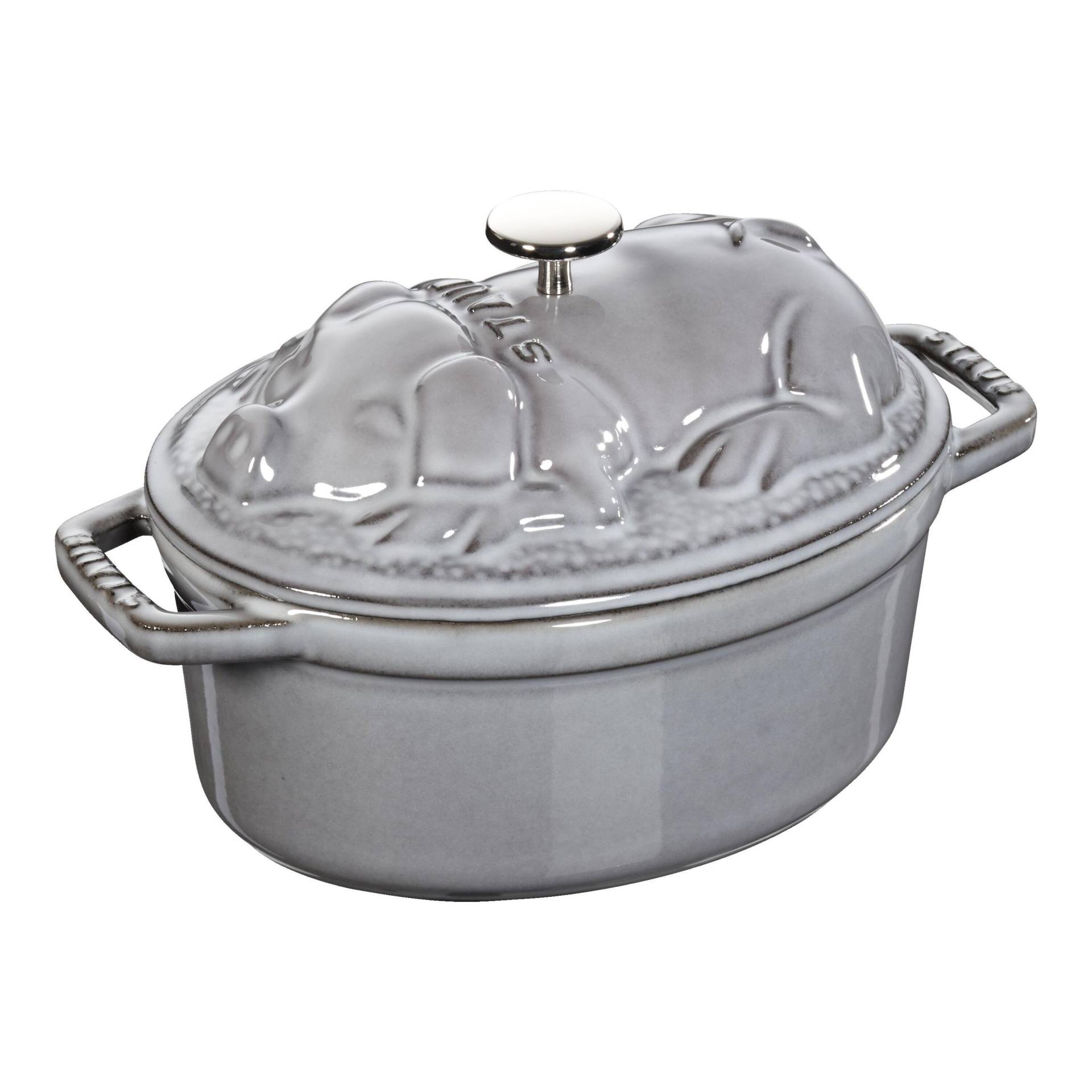 Staub La Cocotte Schweinedeckel 17 cm, oval, Graphit-Grau, Gusseisen von Staub