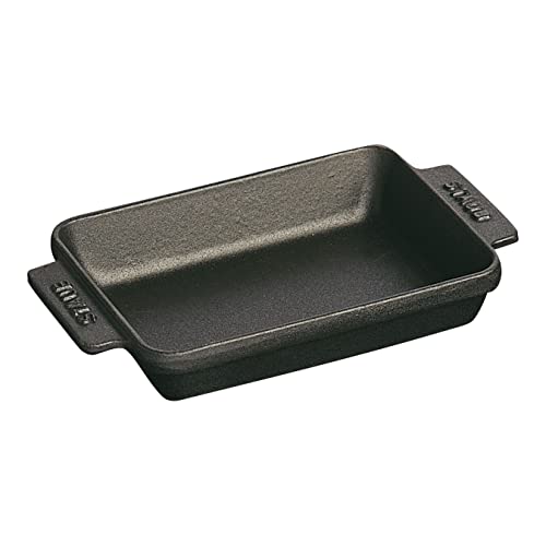 STAUB Ofenform/Servierplatte/Auflaufform, rechteckig mit 2 Griffen, 15x11 cm, 0,25 L, Gusseisen, Für alle Herdarten inkl. Induktion & Backofen, Schwarz von STAUB