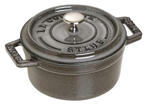 STAUB Mini Cocotte, rund mit Deckel 10 cm, 0,25 L, induktionsgeeignet, mit mattschwarzer Emaillierung im Inneren des Topfes, Graphitgrau von STAUB