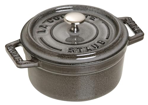 STAUB Mini Cocotte, rund mit Deckel 10 cm, 0,25 L, induktionsgeeignet, mit mattSchwarzer Emaillierung im Inneren des Topfes, für alle Herdarten inkl. Induktion & Backofen, Graphitgrau von STAUB